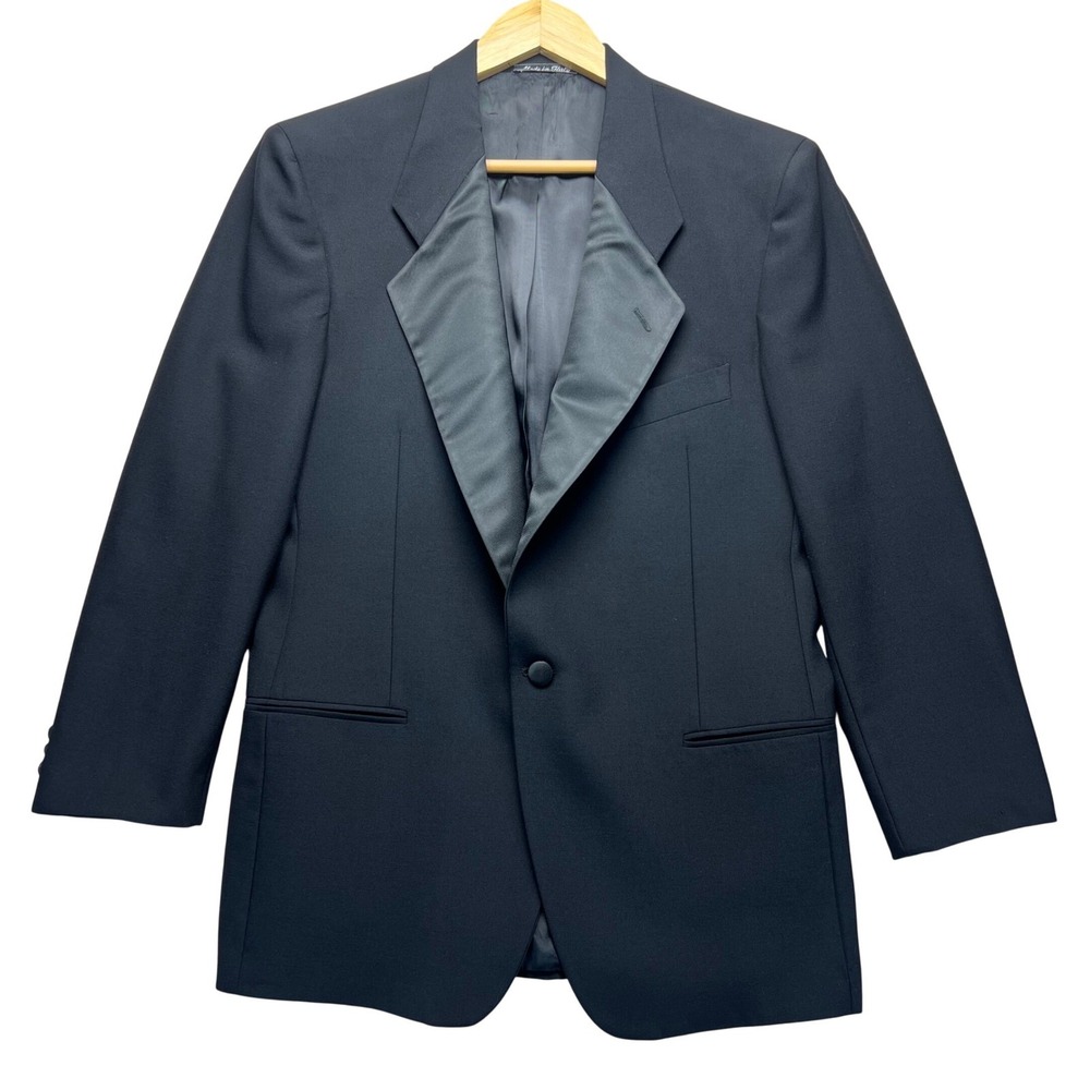 Vintage Mani by Giorgio Armani Black Wool Tuxedo Jacket Satin Peak 40R Italy